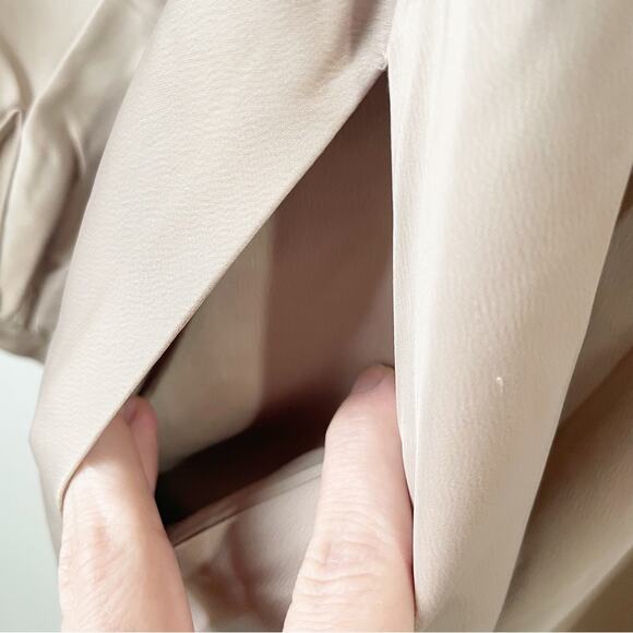 OPT Women Medium Taupe Silky MIDI Dress Low Cut Belted Champange - Picture 10 of 12